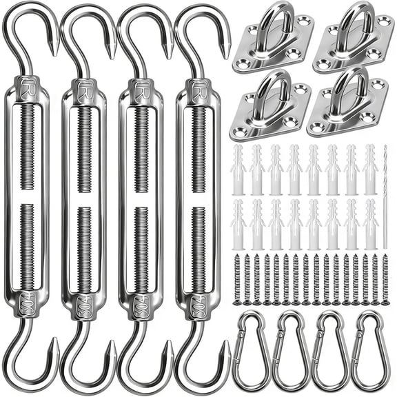 Sun Shade Sail Hardware Kit 6 Inch Heavy Duty 304 Stainless Steel Accessories for Triangle Rectangle Sun Shade Sails Outdoor Patio Lawn Garden Installation, M6 Awning Attachment Set (45 Pcs)