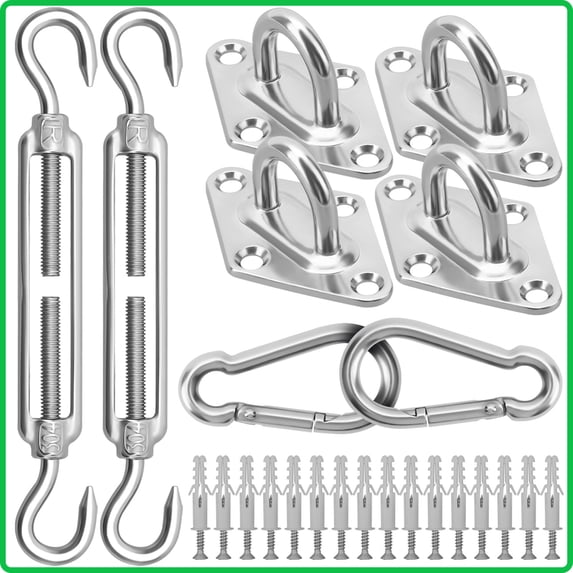 Sun Shade Sail Hardware Kit 6 Inch for Rectangle & Triangle Shade Sail Install, 304 Stainless Steel Sunshades Canopy Installation Kit for Garden Patio Outdoor, HeavyDuty Shade Sail Fixing Accessories