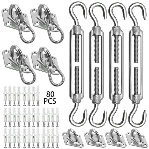 Sun Shade Sail Hardware Kit 6 Inch for Rectangle & Triangle Shade Sail Install, Stainless Steel Shade Sail Fixing Accessories for Outdoor Patio Canopy Garden, HeavyDuty Awning Attachment Set (80 Pcs)