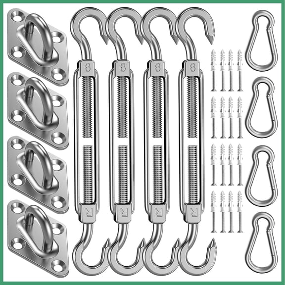 Sun Shade Sail Hardware Kit: 6 Inch Stainless Steel Kit for Triangle & Rectangle Canopy Installation, 44 Pcs Sunshade Shades Outdoor Patio Garden Backyard