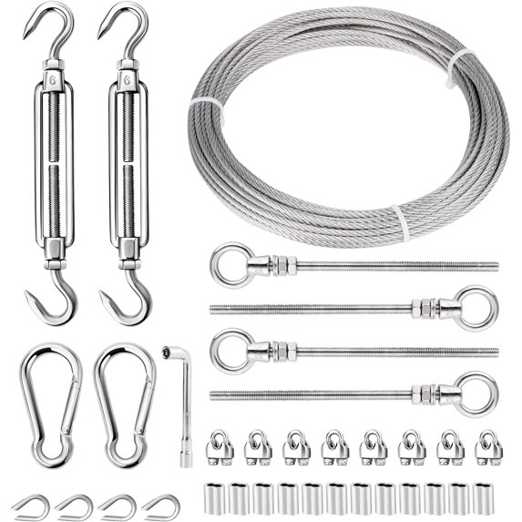 Sun Shade Sail Hardware Kit 6 inch for Triangle Rectangle Sun Shade Sail Installation, 304 Stainless Steel for Garden Outdoors, 32 ft 1/8" Cable Wire Ropes B