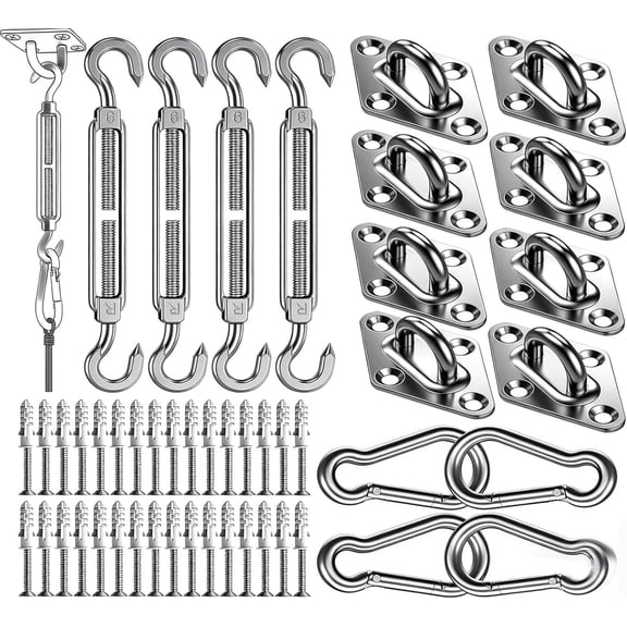 Sun Shade Sail Hardware Kit, 80Pcs Heavy Duty M6 304 Stainless Steel Fixing Set for Rectangle, Square, Triangle Sail, Anti-Rust Awning Attachment Patio, Garden, Backyard, Adjustable Turnbuckles