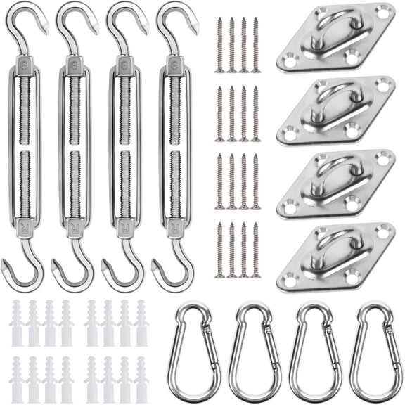 Sun Shade Sail Hardware Kit, Heavy Duty Anti-Rust Rectangle/Square Shade Sail Installation for Lawn and Garden (44 Pcs) D