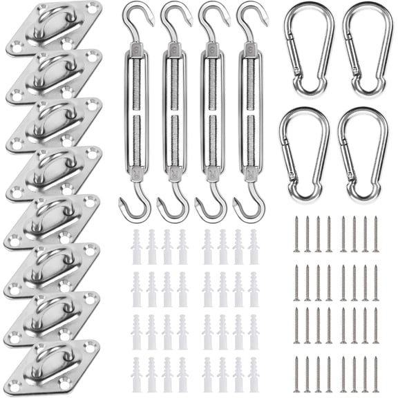 Sun Shade Sail Hardware Kit, Heavy Duty Anti-Rust Rectangle/Square Shade Sail Installation for Lawn and Garden (44 Pcs) D