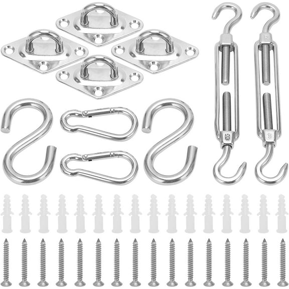 Sun Shade Sail Hardware Kit Heavy Duty Stainless Steel Anti Rust Sunshades Canopy Installation Kit for Outdoor Patio Garden Rectangle Square Triangle Sun Shade Sail 42pcs Set