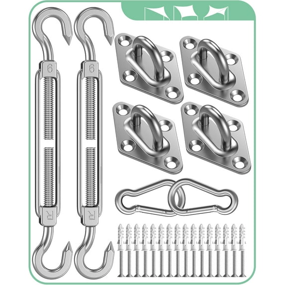 Sun Shade Sail Hardware Kit: Triangle Rectangle Shade Sail Hardware Kit Heavy Duty, M6 Turnbuckles for Shade Sail Pad Eye Sun Shade Hooks, Garden Sun Shade Sail Canopy Hardware Installation Kit B