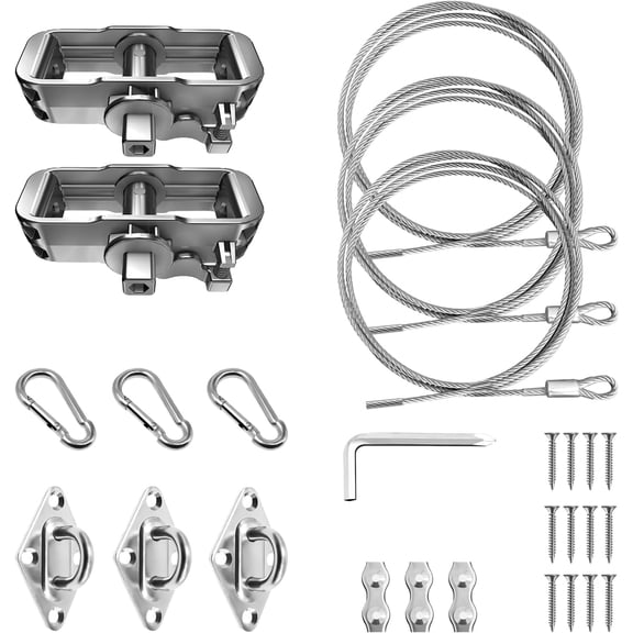 Sun Shade Sail Hardware Kit with Cables Pad Eyes Hooks for Triangle Sun Shade Sails Installation B