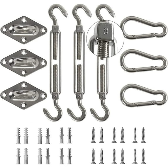 Sun Shade Sail Kit 8 Inches for Rectangle or Triangle Sails, Heavy Duty Stainless Steel for Outdoor Using B