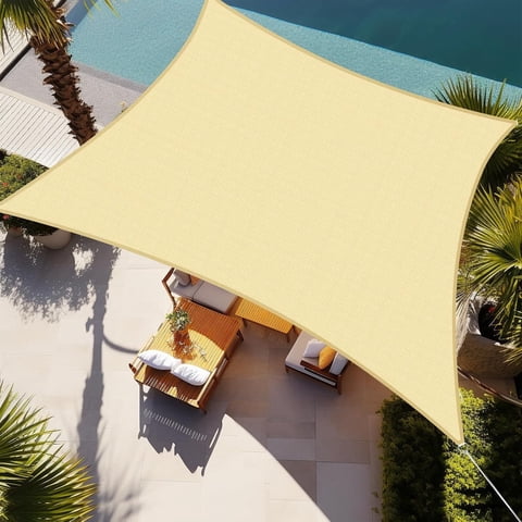 Sun Shade Sail for Patio, 10'x10' Rectangle Canopy, Waterproof UV Block Cover Sunshade for Patio Garden Lawn Pool Backyard Outdoor, Beige Sand, with Free Rope