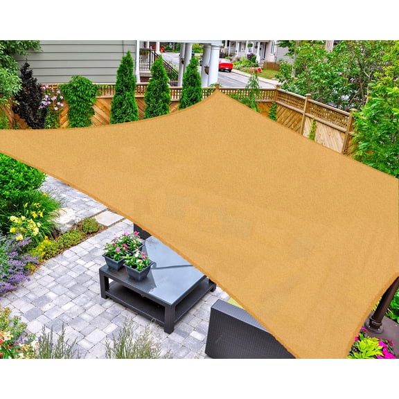 Sun Shade Sail Rectangle, 12' x 16' UV Block Canopy for Patio Backyard Lawn Garden Outdoor Activities, Sand
