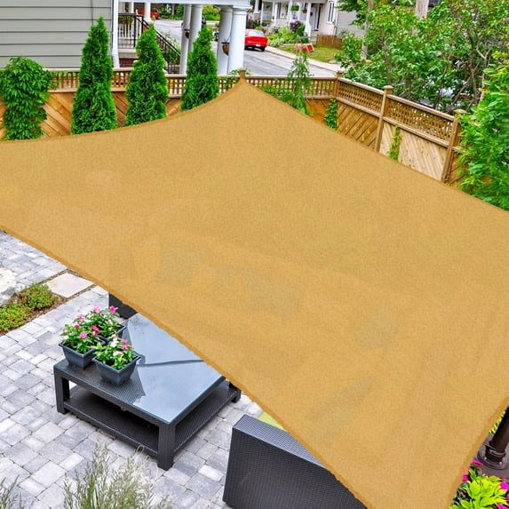 Sun Shade Sail Rectangle, 16' x 16' UV Block Canopy for Patio Backyard Lawn Garden Outdoor Activities (Sand)