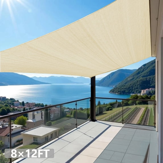 Sun Shade Sail Rectangle 8x12FT Canopy Patio Garden Covers Outdoor Awning Pool UV Block Sunshade, Cream
