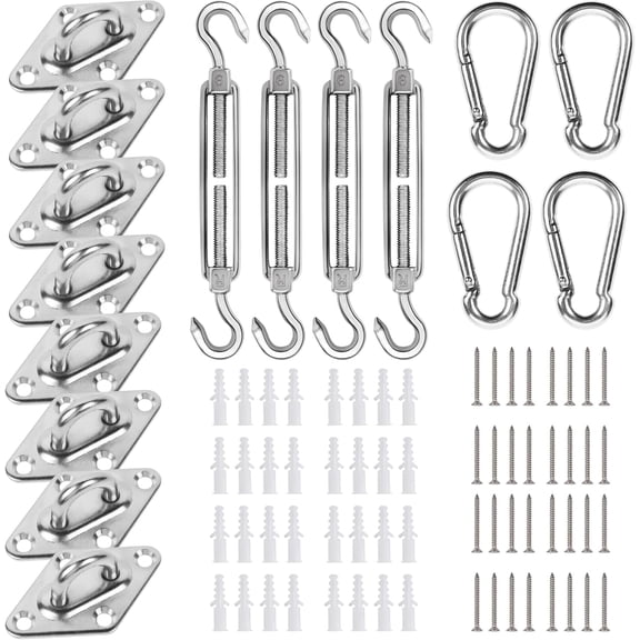 Sun Shade Sail Tension Wire Rope Hardware Kit for Rectangle Sun Shade Sail Installation Winch Pad Eye 24 Feet Wire Cable Included D