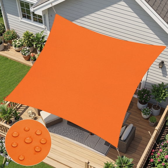 Sun Shade Sail for Patio, Yamaziot 10'x10' Square Canopy, Waterproof UV Block Cover Sunshade for Outdoor Backyard Lawn Garden Pool, Orange