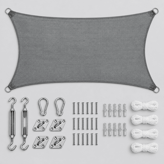Sun Shade Sail for Patio with Hardware Kit 185GSM 20x16ft Gray