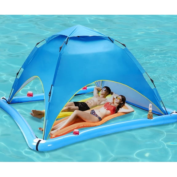 Sun Shade Sails for Swimming Pool,2 Person Automatic Pop Up Pool Spa Sun Shelter,UPF 50+ UV Protection and Waterproof Floating Shade Tent for Pool and Lake with Carry Bag (Blue New)