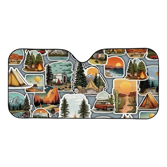 Sun ShadeforCar Windshield, Rv Window Shade, Window Shade Car, Retro Print, Heat Blocking, 58X27 In, Shade Cover, 1 Pc