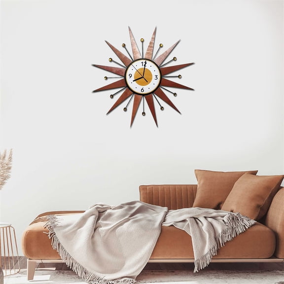 Sun Shape Wall Clock For Living Room And Office, Retro Style Decorative Clock With Metal Accents, Large Hanging Clock For Home Decoration,61 Cm