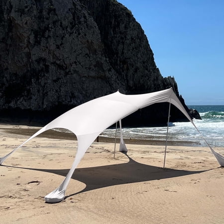 Sun Shelter Beach Shade Canopy by SkyBed, UPF 50+, Durable, Lightweight, 2-Pole, LG, Warm Gray