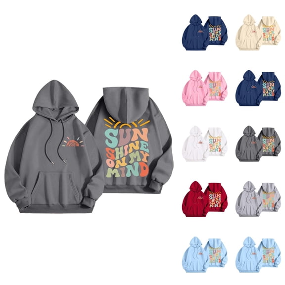 Sun Shine On My Mind Hoodies for Women 2025 Long Sleeve Y2K Graphic Hooded Sweatshirt with Pockets Preppy Pullover Tops