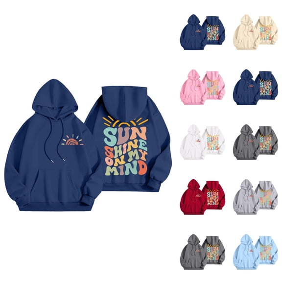 Sun Shine On My Mind Hoodies for Women 2025 Long Sleeve Y2K Graphic Hooded Sweatshirt with Pockets Preppy Pullover Tops