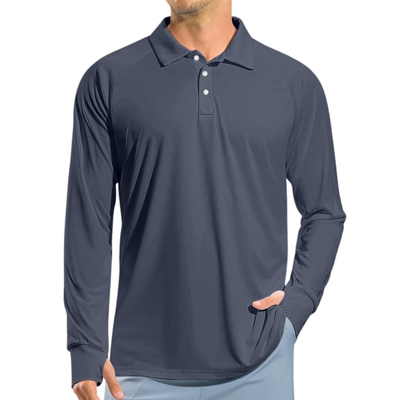Sun Shirt Mens UPF 50 Long Sleeve UV Protection Golf Polo T-Shirt Lightweight Hiking Fishing Swim Cooling Shirts Dark Blue XL