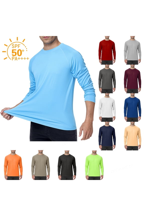 Sun Shirt UPF 50+ Men's UPF 50+ Sun Protection Long Sleeve Shirt UV Spf Performance Athletic Fishing Swimming Lightweight Shirts Crew Neck Quick Dry T Shirts Rash Guards,Black L