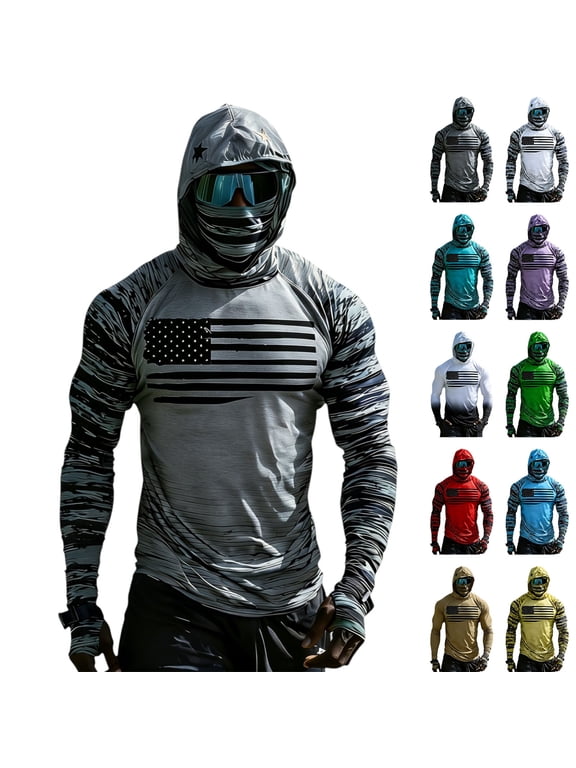 Sun Shirt with Hood Men Breathable Fishing Long Sleeve Sun Protection Summer Lightweight UV Hoodie, XL