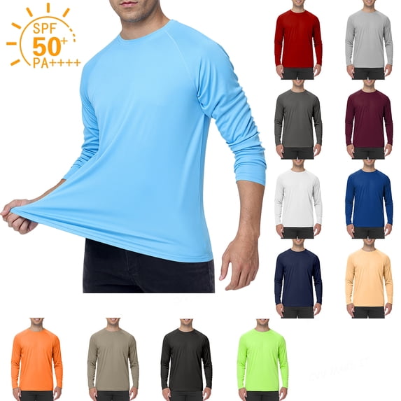 Sun Shirts for Men UPF 50+ Sun Protection Long Sleeve Shirts UV Protection Fishing Outdoor Lightweight Shirts Crew Neck Quick Dry T Shirts Rash Guards,Black XL