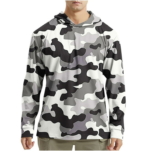Sun Shirts for Men Long Sleeve UPF 50  Sun Protection Hoodies Casual Camo Print Outdoor Rash Guards Quick Drying Fishing Shirt