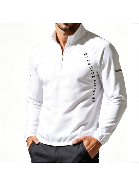 Sun Shirts for Men Long Sleeve UV Protection Tshirt Athletic Quarter Zip Pullover Stand Neck Quick Dry Lightweight Hiking Tops White S