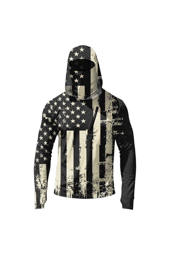 Sun Shirts for Men USA Flag 250th Anniversary Long Sleeve Sun Protection Fishing Hoodie With Mask