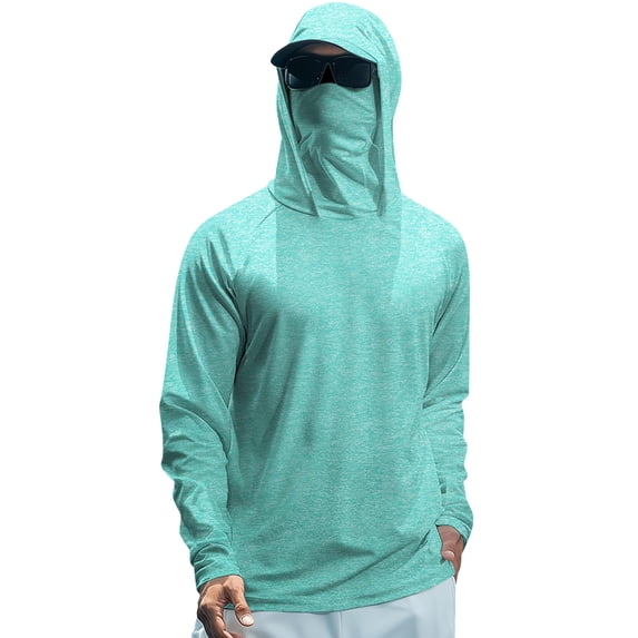 Sun Shirts for Men with Face Cover Spf UV Upf 50+ Rash Guard Sun Shirts Performance Fishing Hiking Shirt Long Sleeve Hoodies,Turquoise M
