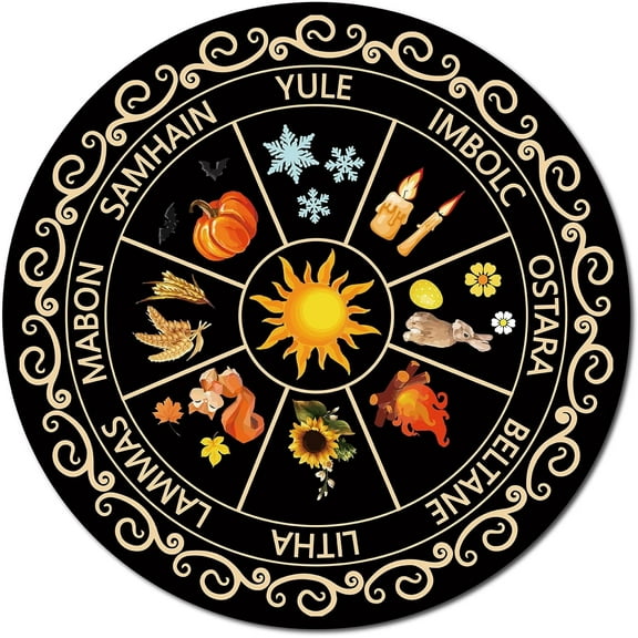 Sun Sign Wood Decor Round Black Wooden Wall Art Sculpture Hanging Wreaths Decoration Cutout Season DIY