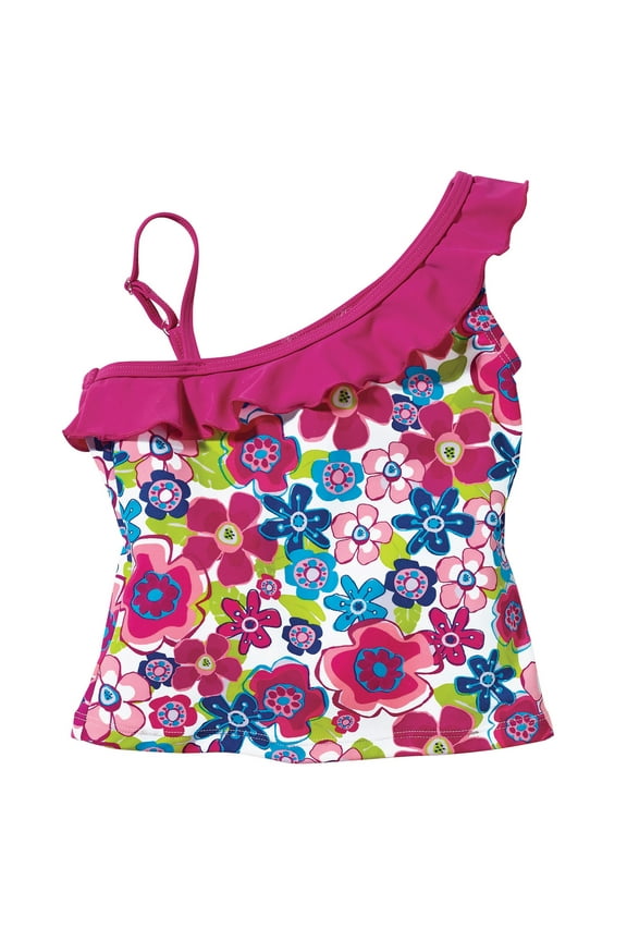 Baby and Toddler Girl Tankini - Red and Pink Floral Design - Sleeveless Swim Top