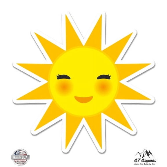Sun Smiling - 3" Vinyl Sticker - For Car Laptop I-Pad Phone Helmet Hard Hat - Waterproof Decal
