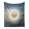 thumbnail image 1 of Sun Soft Flannel Fleece Throw Blanket, Celestial Bodies Silhouette Geometric Elements Swirled Lines with Curves Ornamental, Cozy Plush for Indoor and Outdoor Use, 50" x 60", Multicolor, by Ambesonne, 1 of 5