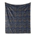 thumbnail image 1 of Sun Soft Flannel Fleece Throw Blanket, Doodle Style Star Motif with Stripes and Curved Lines Vintage Hand Drawn Sky, Cozy Plush for Indoor and Outdoor Use, 50" x 60", Navy Blue Marigold, by Ambesonne, 1 of 5