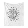 thumbnail image 1 of Sun Soft Flannel Fleece Throw Blanket, Doodle Style Vintage Retro Tribal Elements Stars Arrow Shapes and Crescent Moon, Cozy Plush for Indoor and Outdoor Use, 50" x 60", Black White, by Ambesonne, 1 of 5