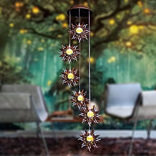 Sun Solar Wind Chimes for Outside Hanging Garden Lights Solar Christmas Decorations Outdoor for Women, Mother, Grandmother