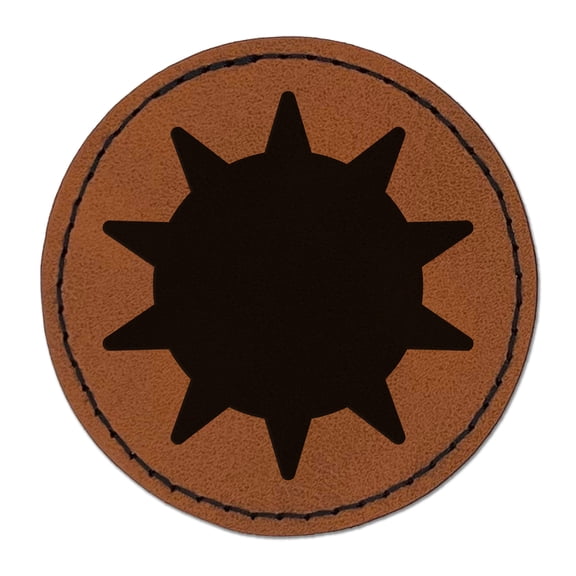 Sun Solid 2.5" Faux Leather Round Engraved Iron-On Patch - Brown