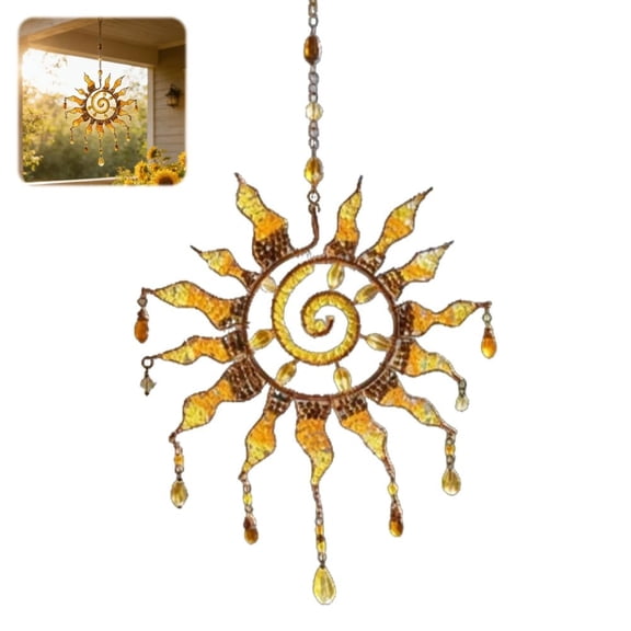 Sun Spiral Crystal Suncatcher- Handcrafted Bohemian Light Catcher, Window Hanging Rainbow Maker, Sun Catcher Ornament, Home & Garden Decor, Thoughtful Gift for Friends, Family(8in)Q