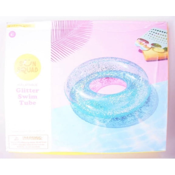 Sun Squad Inflatable Glitter Swim Tube Water Float Teal Blue 3ft