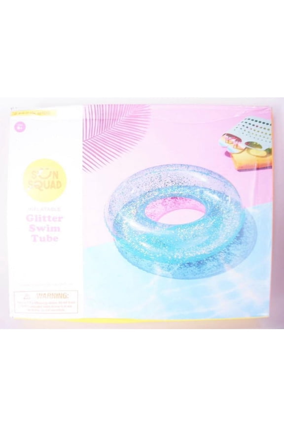 Inflatable Glitter Swim Tube Water Float Teal Blue 3ft