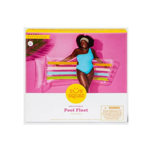 Sun Squad Inflatable Pool Lounge Float Built In Pillow - Rainbow