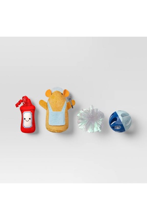 Mice and Ketchup Cat Ball Plush Toy Set 4pcs Polyester