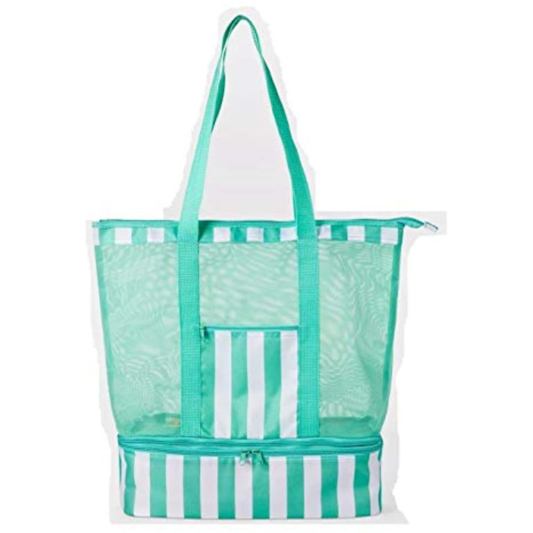 Sun Squad Teal and White Mesh Beach Summer Storage Travel 2 in 1