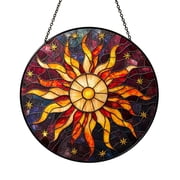 Sun Stained Glass Suncatcher Window Hanging, Celestial Night Sky Spiral Sun Window Decor for Home