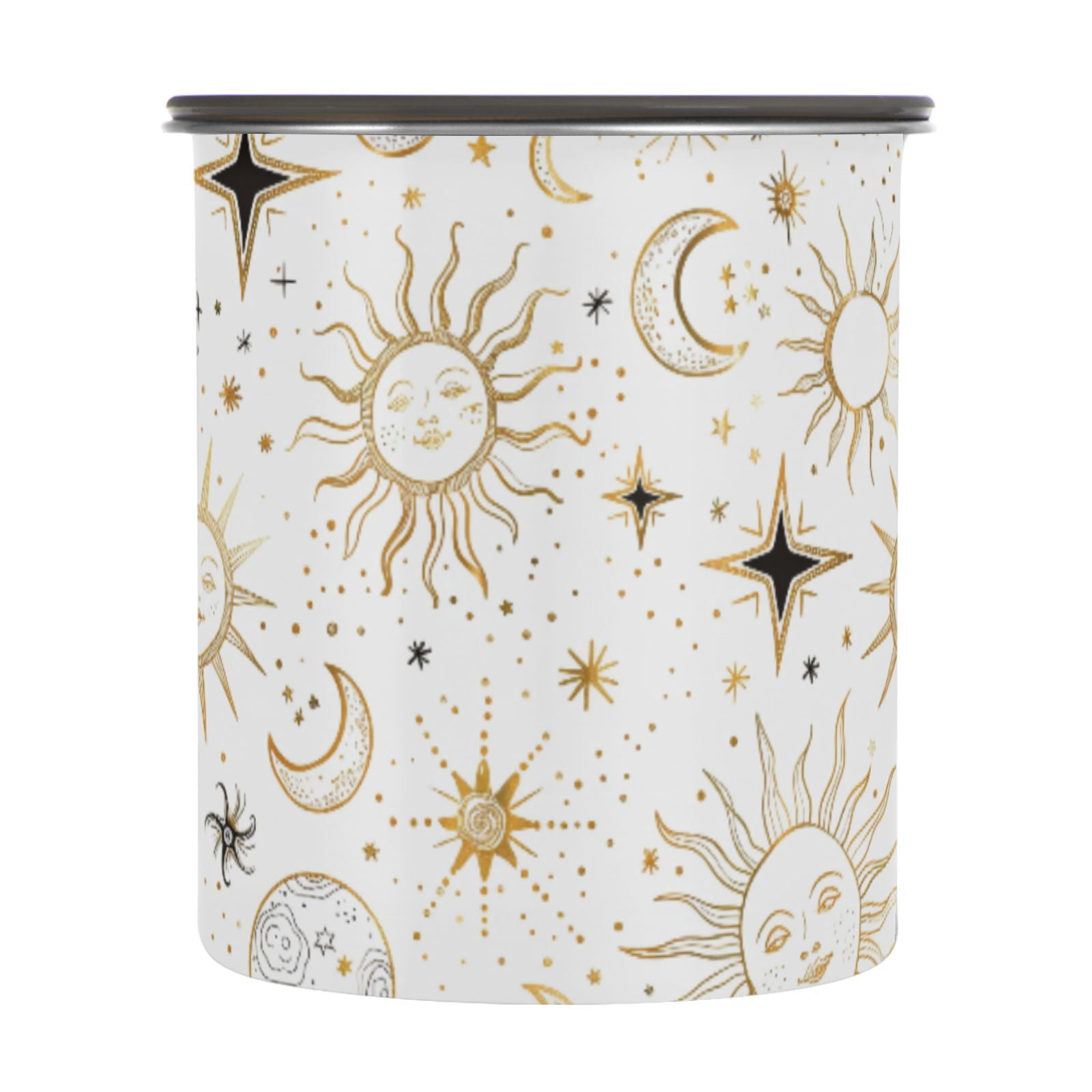 Sun Star Crescent Moon Doodle Airtight Coffee Bean Canister 30oz Food Storage Containers with Lids For Gournd, Tea, Sugar, Flour, Rice, Cereal, Candy Cookie Jar