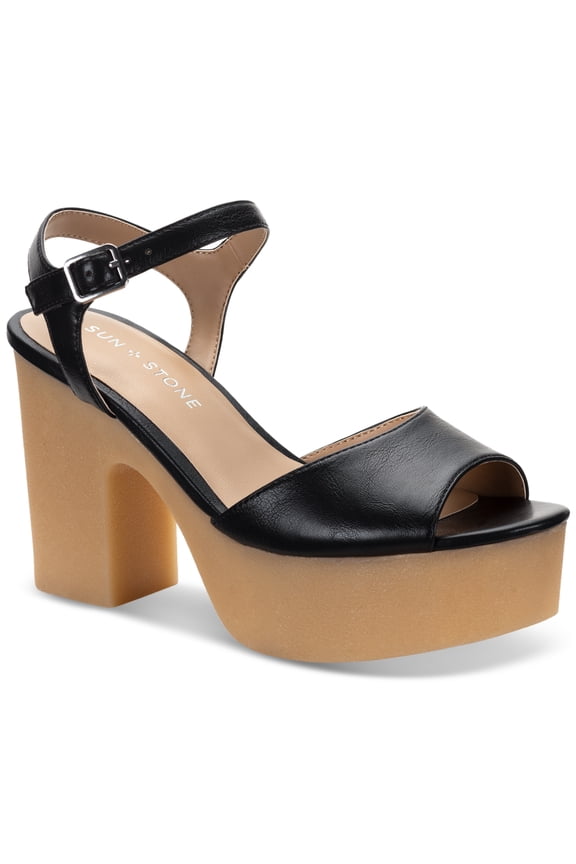 Sun Stone Gretaa Ankle-Strap Platform Dr Black 6M